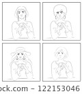 Line Art Set of Four Women Drinking Coffee, Diverse Ethnicities, Minimalist Style, White Background 122153046