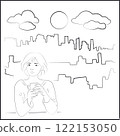 Big city. Asian Woman Drinking Coffee on White Background 122153050