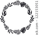Monstera and Palm Leaf Wreath Circle, Black and White Minimalist Frame 122153051