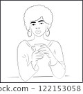 Line Art African American Woman Drinking Coffee or Tea 122153058