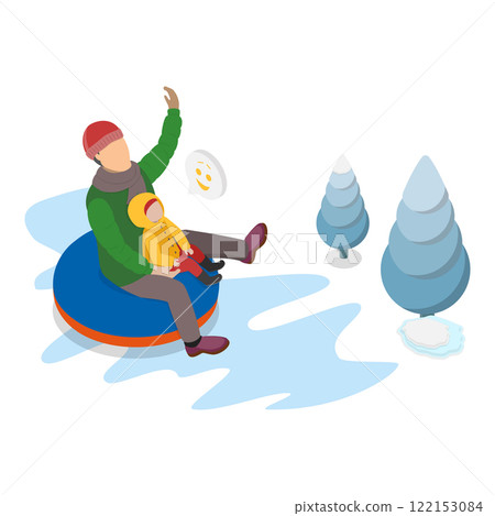 3D Isometric Flat Vector Illustration of Playing With Dad, Fatherhood, Daddy Super Hero. Item 2 122153084
