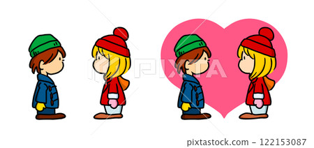 手繪插畫兒童可愛男孩女孩情侶相愛2~3頭兒童角色心形背景 122153087