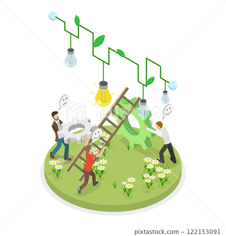 3D Isometric Flat Vector Illustration of Effective Smart And Green Solutions, Sustainable Project Development. Item 2 122153091