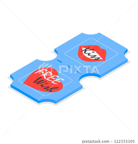 3D Isometric Flat Vector Set of Love Coupons, Retro Vintage Tickets. Item 1 3D Isometric Flat Vector Set of Love Coupons, Retro Vintage Tickets. Item 1 122153105