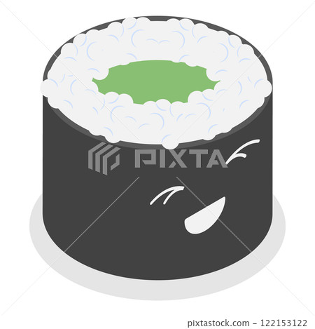 3D Isometric Flat Vector Set of Various Sushi, Rolls and Nigiri Funny Characters, Japanese Traditional Cuisine. Item 9 122153122