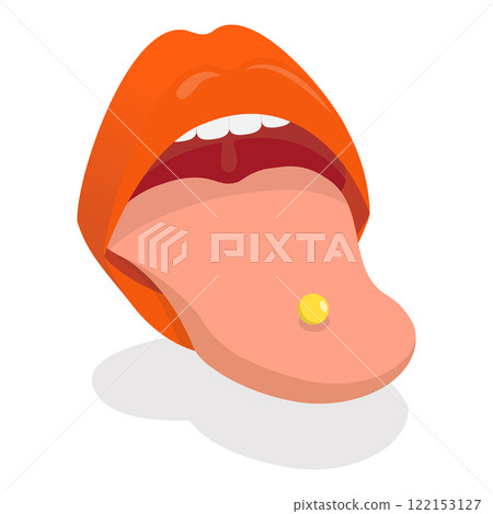 3D Isometric Flat Vector Illustration of Body Piercing, Hoops or Barbells. Item 3 122153127