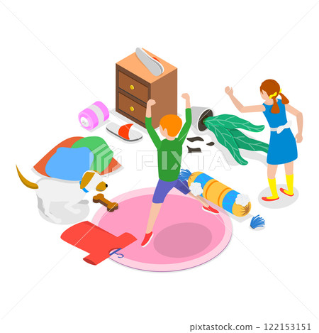 3D Isometric Flat Vector Illustration of Hyperactive Children , ADHD Signs and Symptoms. Item 1 3D Isometric Flat Vector Illustration of Hyperactive Children , ADHD Signs and Symptoms. Item 1 122153151