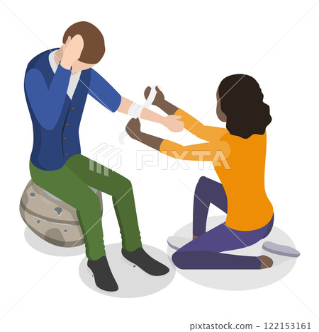 3D Isometric Flat Vector Illustration of Medical First Aid, Emergency procedures, and rescue scenarios. Item 4 122153161