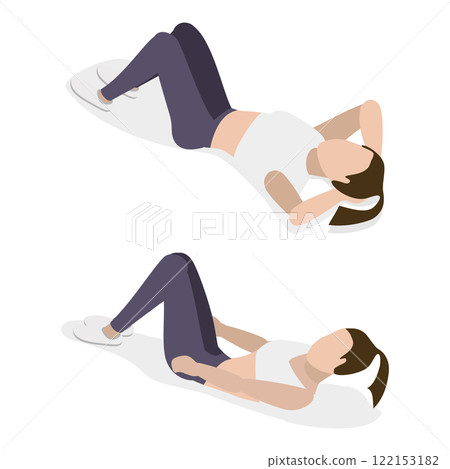 3D Isometric Flat Vector Illustration of ABS Workout For Women, Abdominal Training. Item 4 3D Isometric Flat Vector Illustration of ABS Workout For Women, Abdominal Training. Item 4 122153182