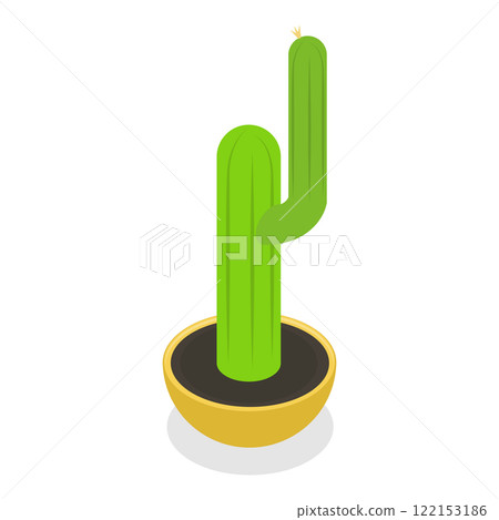 3D Isometric Flat Vector Set of Cactuses, Collection of Houseplants in Flower Pots. Item 4 122153186