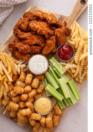 Assorted fast food platter with dips Assorted fast food platter with dips 122153503