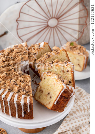 Chocolate chip cookie filled pound cake sliced, fun dessert idea Chocolate chip cookie filled pound cake sliced, fun dessert idea 122153621