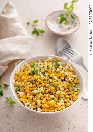 Fresh sweet corn salad with herbs 122153663