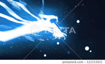 Intense blue electric lightning energy beam in dark space, symbolizing powerful energy, futuristic technology, and movement background 122153831