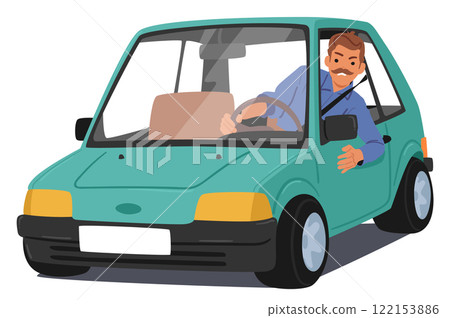 Furious man driver character looking out of car feeling angry and aggressive isolated on white Furious man driver character looking out of car feeling angry and aggressive isolated on white 122153886