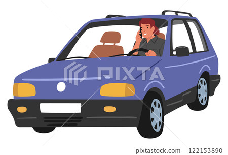 Man character driving car talking having call using mobile phone violates traffic safety rules Man character driving car talking having call using mobile phone violates traffic safety rules 122153890