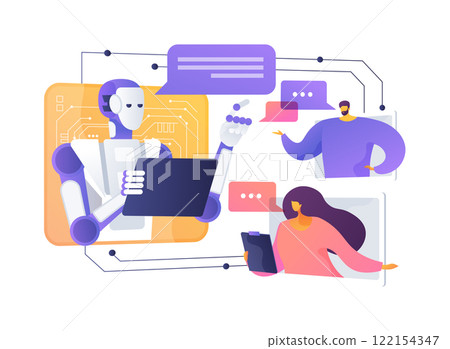 AI-Streamlined Stakeholder Engagement abstract concept vector illustration. AI-Streamlined Stakeholder Engagement abstract concept vector illustration. 122154347