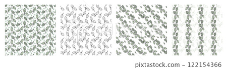Seamless pattern set with small green leaves. Perfect for background, textile, or wrapping paper A delicate, repeating pattern featuring tiny green leaves. Ideal for creating a fresh aesthetic 122154366