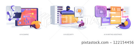 AI for Gaming and Security abstract concept vector illustrations. AI for Gaming and Security abstract concept vector illustrations. 122154456