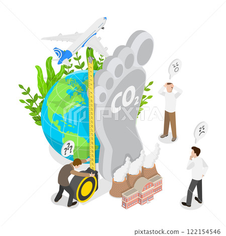 3D Isometric Flat Illustration of Carbon Footprint, Representing Air Pollution through CO2 Emissions 3D Isometric Flat Illustration of Carbon Footprint, Representing Air Pollution through CO2 Emissions 122154546