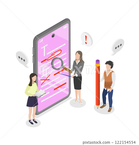 3D Isometric Flat Illustration of English Grammar Examination, Correct Language Linguistics Knowledge 3D Isometric Flat Illustration of English Grammar Examination, Correct Language Linguistics Knowledge 122154554