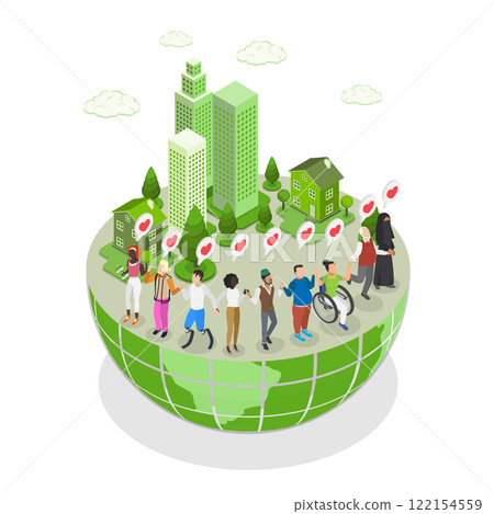 3D Isometric Flat  Illustration of Social Diversity, Multicultural Society 122154559
