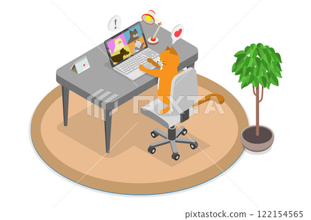 3D Isometric Flat Illustration of Videoconference Of Pets, A Home Animal Chatting with Friends through Online Video Conference on Laptop 3D Isometric Flat Illustration of Videoconference Of Pets, A Home Animal Chatting with Friends through Online Video Conference on Laptop 122154565