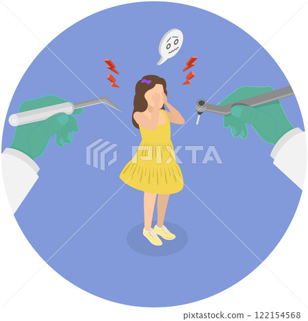 3D Isometric Flat  Illustration of Fear of Dentists, Dentaphobia 122154568