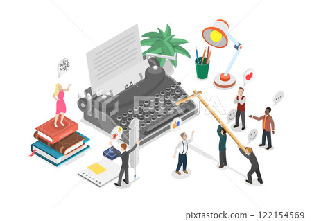 3D Isometric Flat  Illustration of Typewriter Together, Journalism and Creativity 122154569