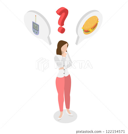 3D Isometric Flat  Illustration of Diabetes Disease, Maintaining Normal Blood Glucose Level 122154571