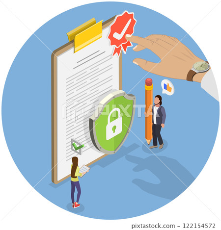 3D Isometric Flat  Illustration of Data Protection and Privacy, Official Guidelines Documen. 122154572