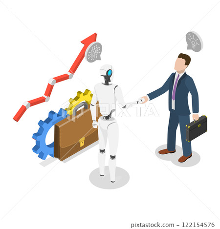 3D Isometric Flat Illustration of Contract With Ai Robot, Shaking Hands with Robot 3D Isometric Flat Illustration of Contract With Ai Robot, Shaking Hands with Robot 122154576