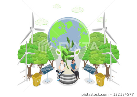 3D Isometric Flat  Illustration of Save The World, Embracing ESG and Green Business Policies 122154577