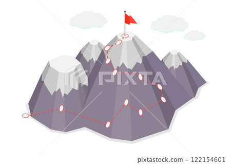 3D Isometric Flat  Illustration of Route To Success, Strategy Goals and Target 122154601