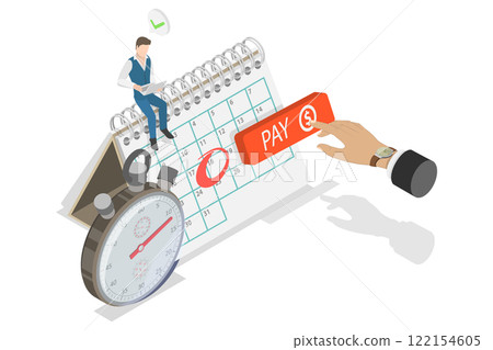 3D Isometric Flat  Illustration of Payment Calendar, Efficient Organization of Bills and Expenses 122154605
