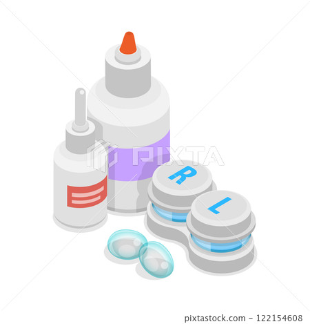 3D Isometric Flat  Illustration of Eye Contact Lenses Moisturizing And Care, Vision Correction, Optometry Accessory 122154608