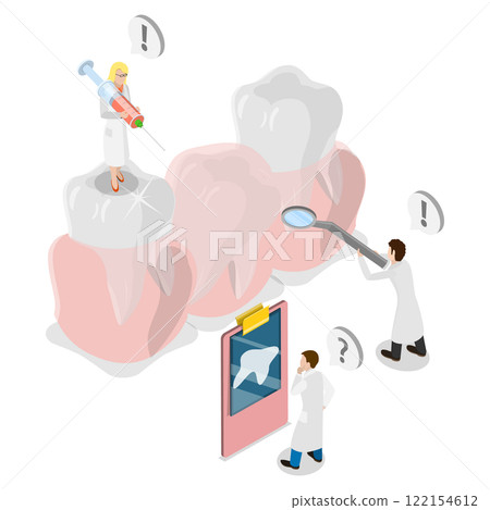 3D Isometric Flat  Illustration of Impacted Tooth, Swollen Gum Due to Tooth Problem 122154612