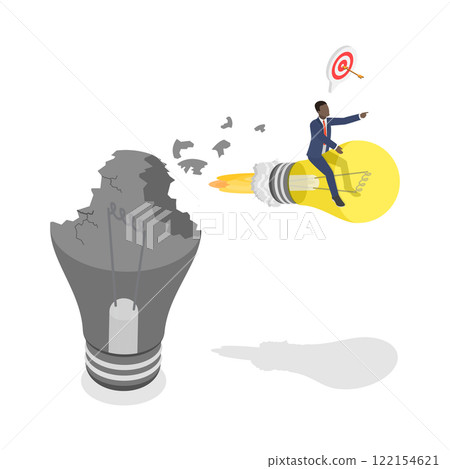 3D Isometric Flat  Illustration of Disruptive Innovation, Entrepreneur Leads Industry Change with Innovative Idea 122154621