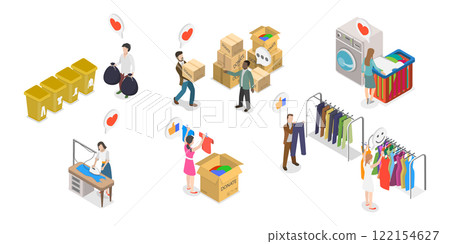 3D Isometric Flat  Illustration of Recycling And Donation, Donating Garments To Charity 122154627