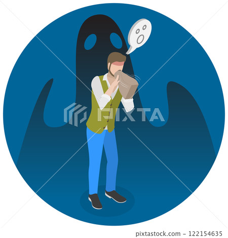 3D Isometric Flat Illustration of Panic Attack, Hyperventilate, Stress, and Fear 3D Isometric Flat Illustration of Panic Attack, Hyperventilate, Stress, and Fear 122154635