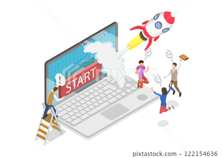 3D Isometric Flat  Illustration of Startup New Business, Initiating a Fresh Entrepreneurial Venture 122154636