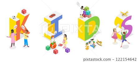 3D Isometric Flat Illustration of Kids, Happy Children Having Fun Together 3D Isometric Flat Illustration of Kids, Happy Children Having Fun Together 122154642