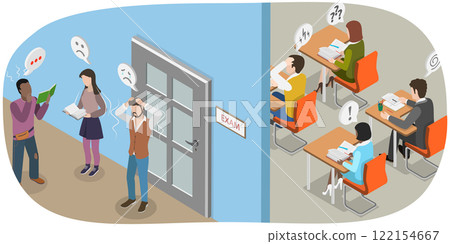 3D Isometric Flat Illustration of Educational Stress, Anxiety Palpable In The Exam 3D Isometric Flat Illustration of Educational Stress, Anxiety Palpable In The Exam 122154667