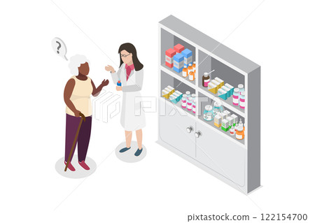3D Isometric Flat  Illustration of Pharmacist And Senior Man, Drug and Prescription at Drugstore 3D Isometric Flat  Illustration of Pharmacist And Senior Man, Drug and Prescription at Drugstore 122154700