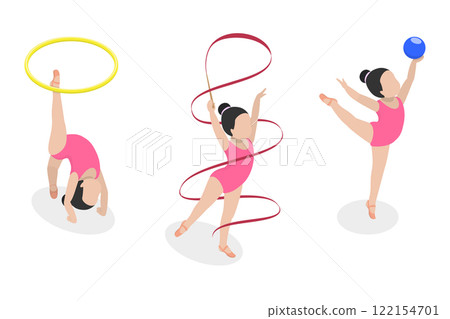 3D Isometric Flat  Illustration of Gymnastics Kids, Making Sport Exercises 122154701