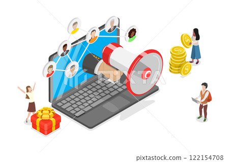 3D Isometric Flat Illustration of Refer A Friend, Recommend a Friend to Us 3D Isometric Flat Illustration of Refer A Friend, Recommend a Friend to Us 122154708