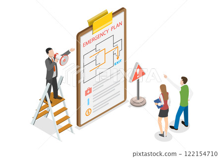 3D Isometric Flat  Illustration of Emergency Map, Office Evacuation Procedure 122154710