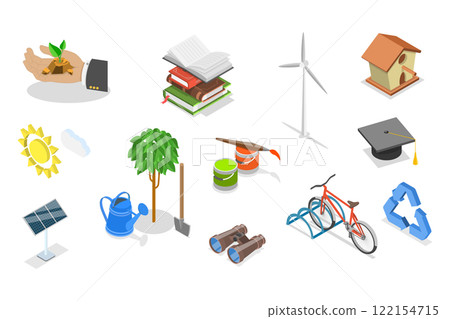 3D Isometric Flat  Illustration of Volunteering And Charity, Charitable Projects Focused on Education and Environment 3D Isometric Flat  Illustration of Volunteering And Charity, Charitable Projects Focused on Education and Environment 122154715