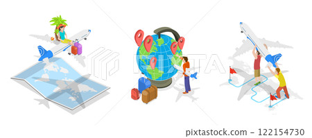 3D Isometric Flat  Illustration of Air Trip, Traveling by Aircraft 122154730