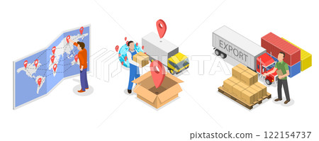 3D Isometric Flat  Illustration of Smart Logistics Technologies, Supply Chain Management 122154737